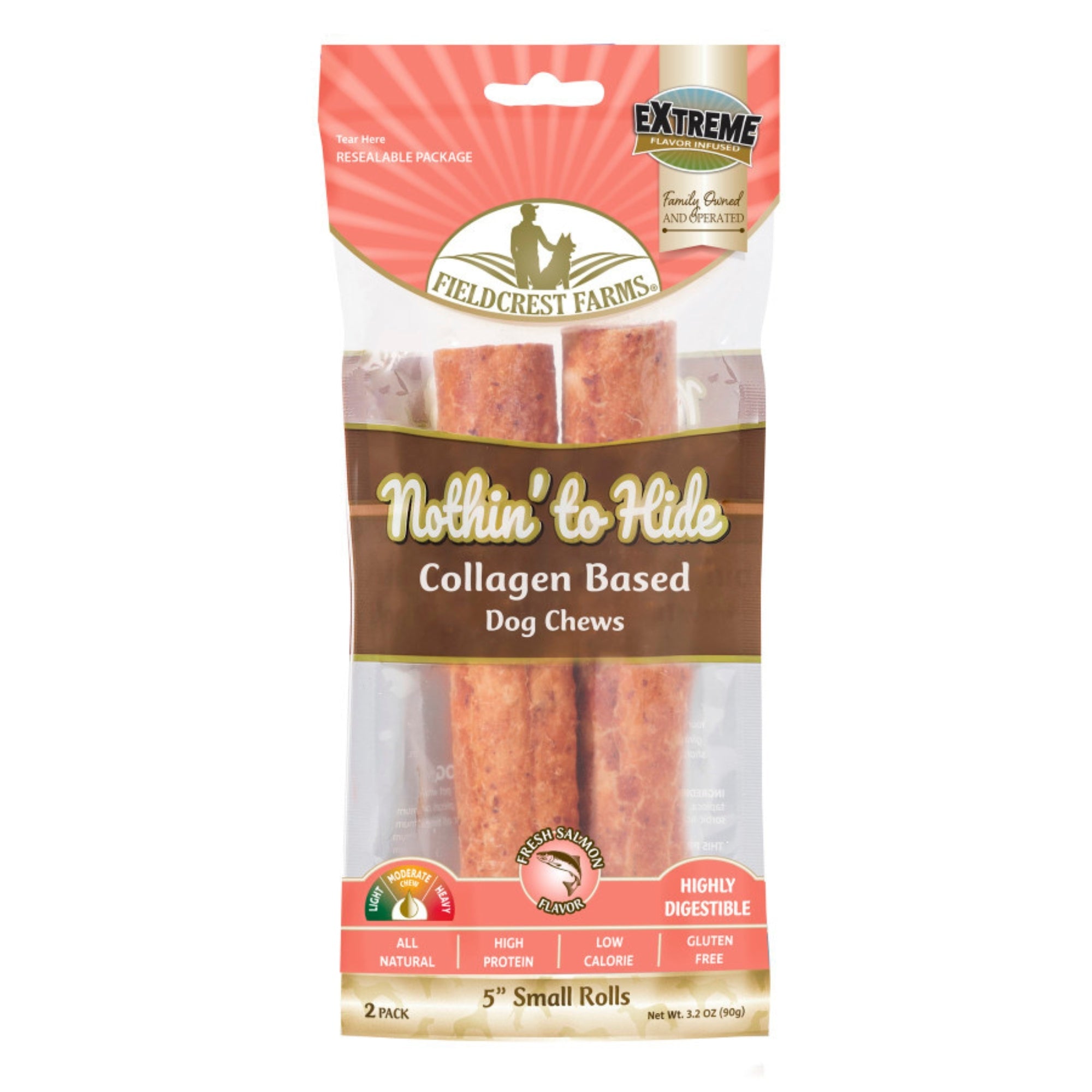 Fieldcrest Farms Nothin' to Hide Collagen Roll Dog Chew Salmon, 1ea/5 in, 2 pk