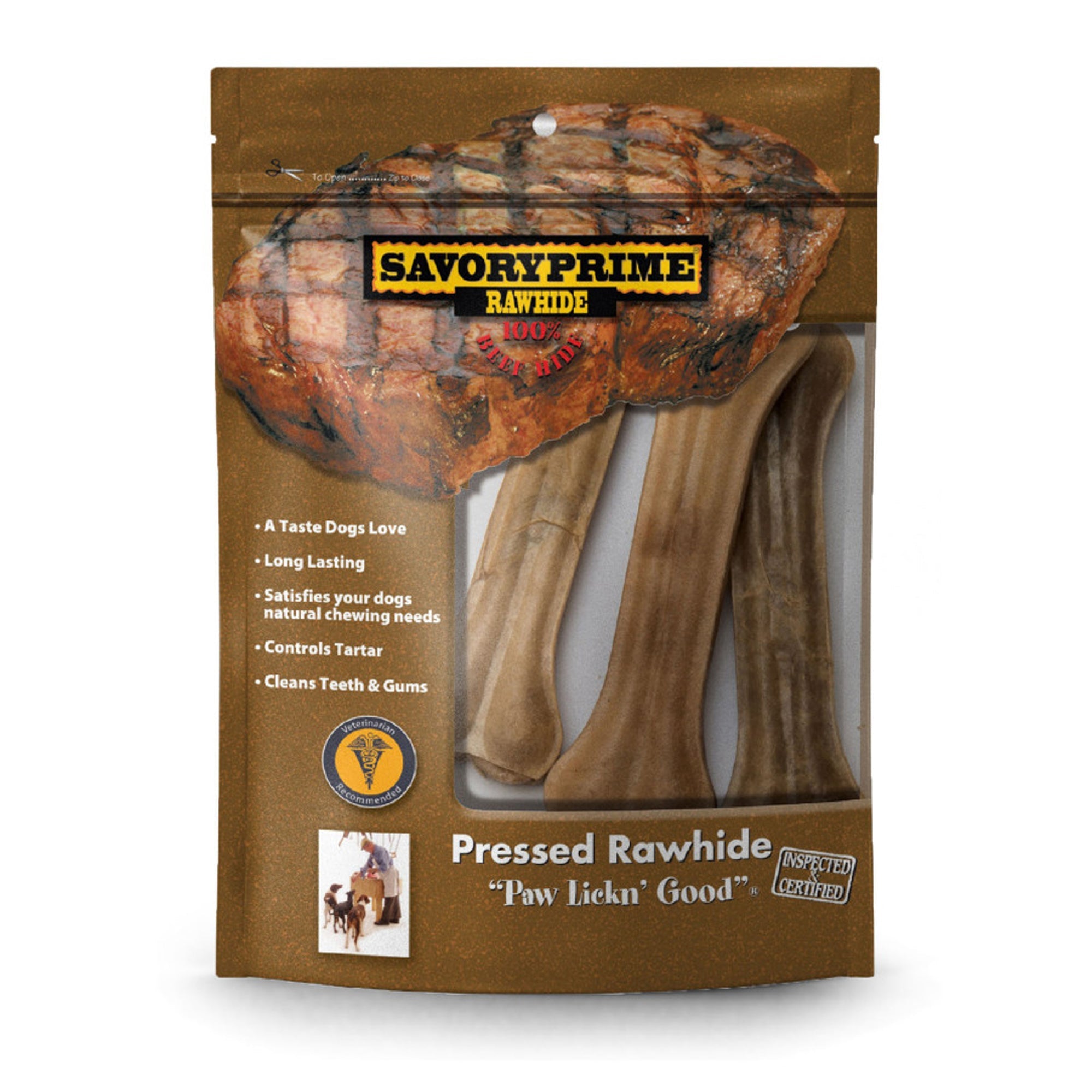 Savory Prime Pressed Rawhide Bones Bagged Natural 1ea/6.5 in, 3 pk