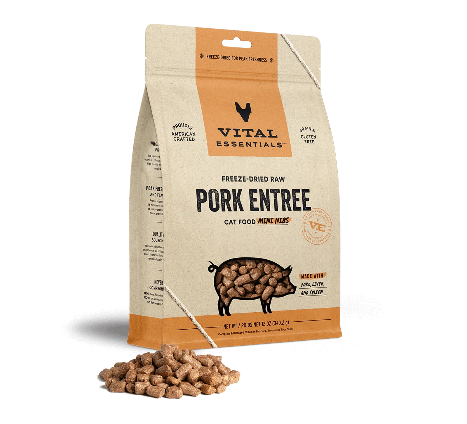 Vital Essentials Cat Freeze Dried Mini Nibs Pork 12oz.