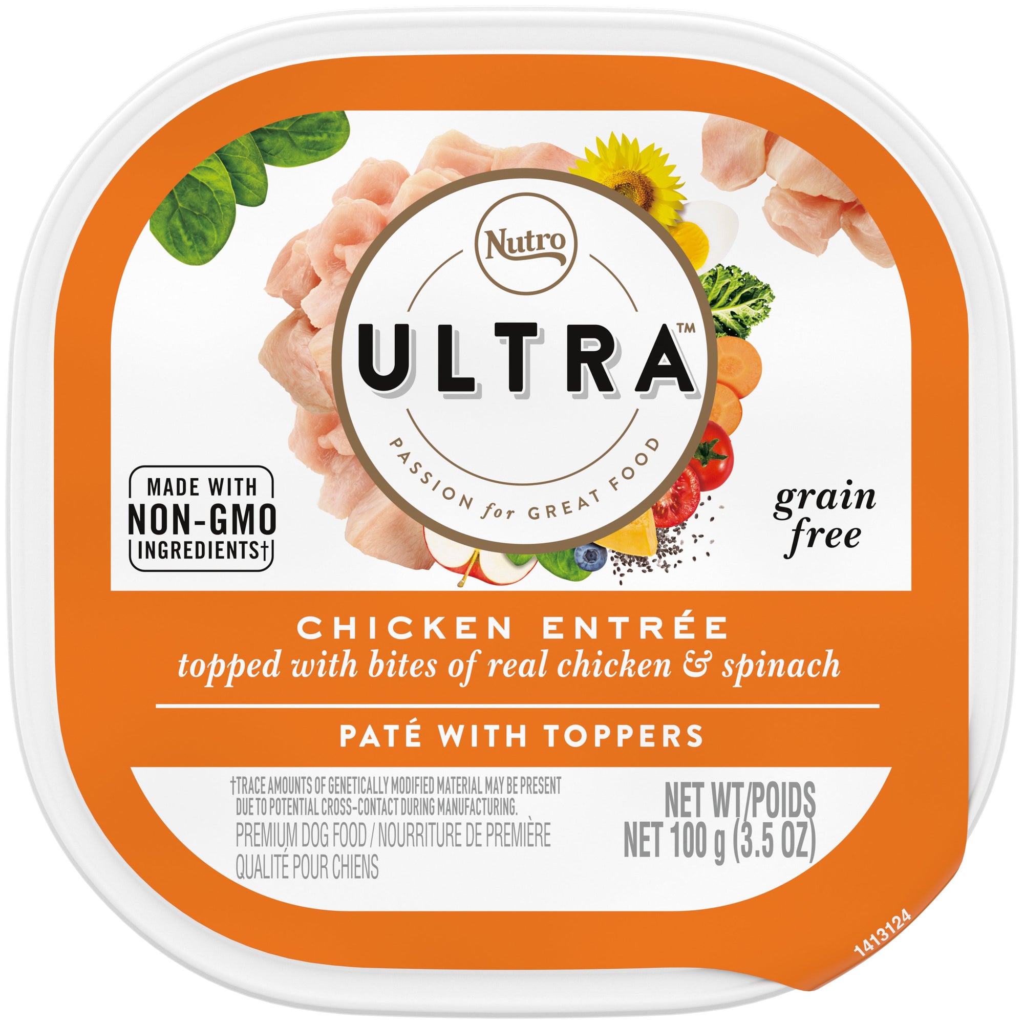 Nutro Products Ultra Grain Free Paté w/Toppers Adult Wet Dog Food Chicken Entree 3.5oz 24pk