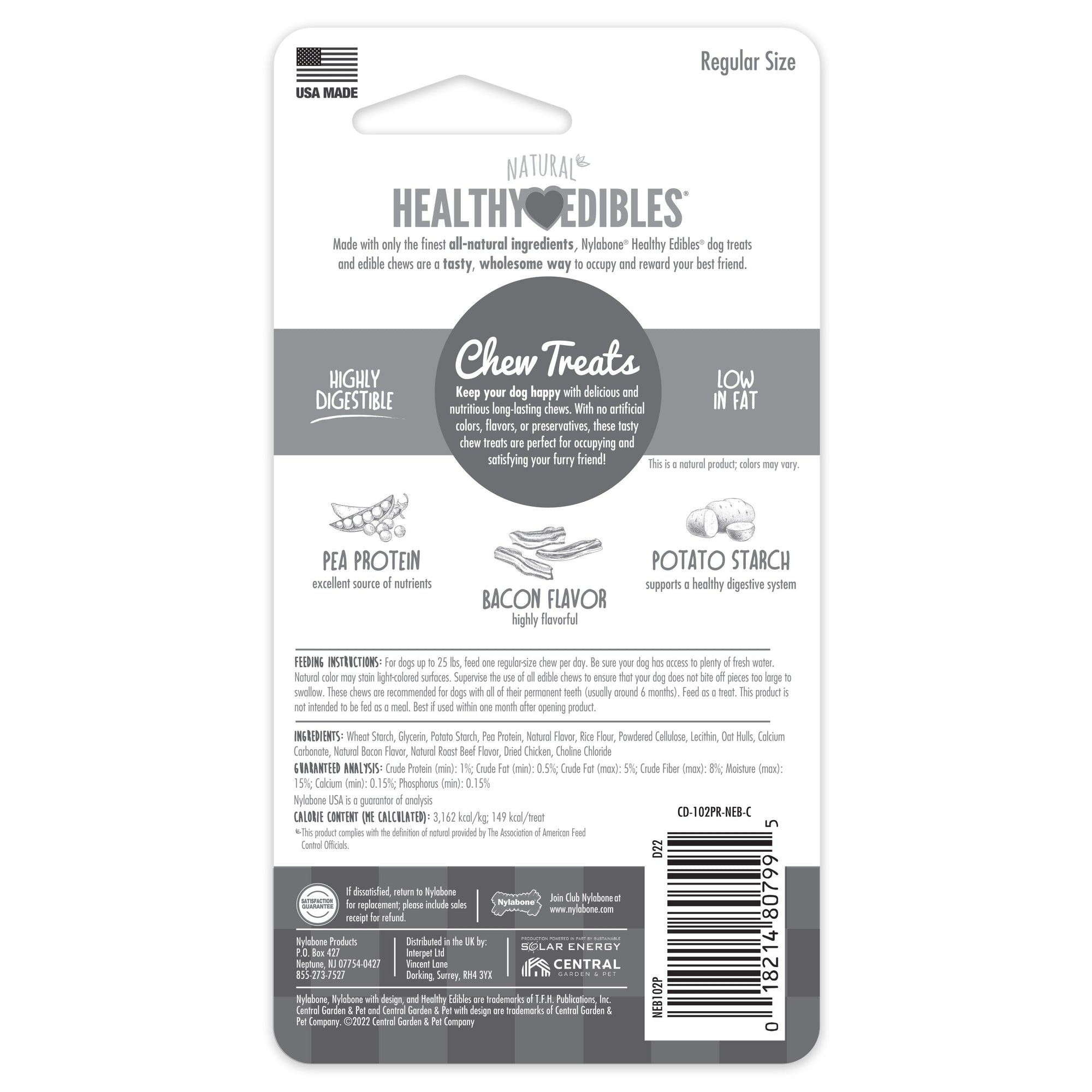 Nylabone Healthy Edibles AllNatural Long Lasting Bacon Chew Treats Bacon, SMall/Regular  Up To 25 Ibs. 1 ct