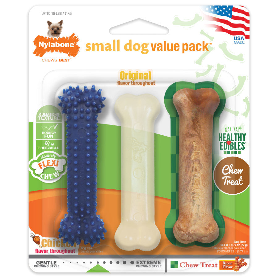 Nylabone Healthy Edibles and Flexi Chew Value Pack Chicken  Bacon, 1ea/XS/Petite  Up To 15 Lbs. 3 ct