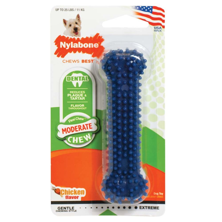 Nylabone Moderate Chew Textured Dog Dental Chew Toy Chicken, Blue, 1ea/SMall/Regular  Up To 25 Ibs. 1 ct