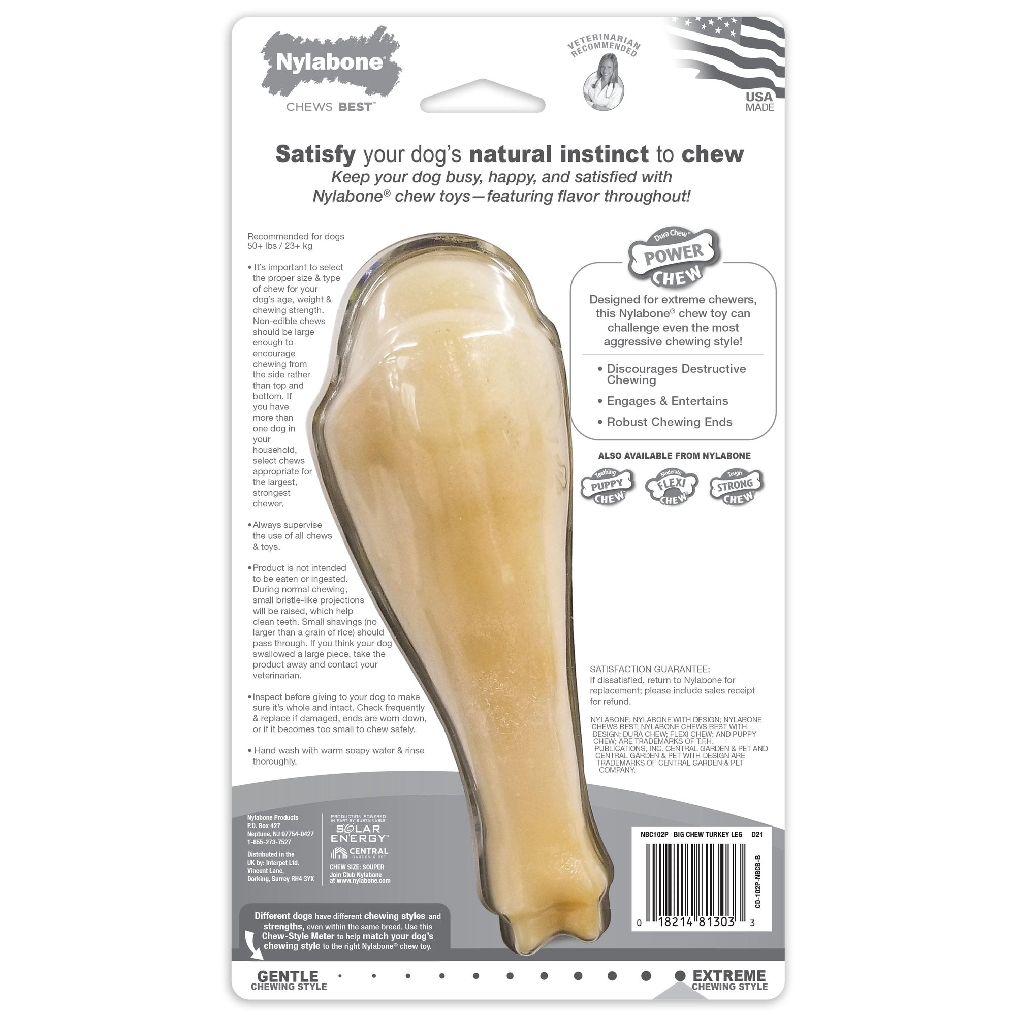 Nylabone Power Chew Jumbo Drumstick Big Dog Chew Toy Chicken 1ea/XXL/Monster - 50++ lb