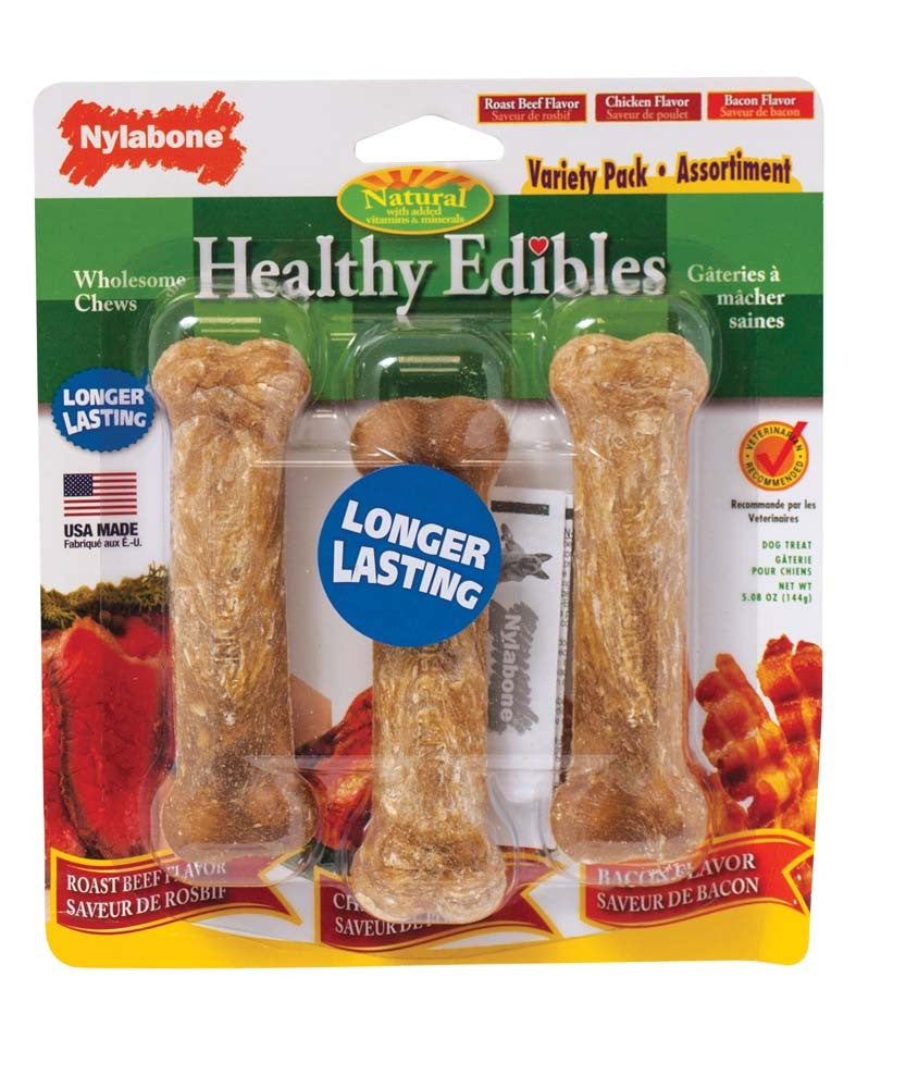 Nylabone Healthy Edibles AllNatural Long Lasting Chew Treats Variety Pack 3 count, 1ea/SMall/Regular  Up To 25 lb