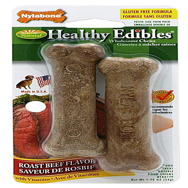Nylabone Healthy Edibles AllNatural Long Lasting Chew Treats Roast Beef, 1ea/XS/Petite  Up To 15 Lbs. 2 ct