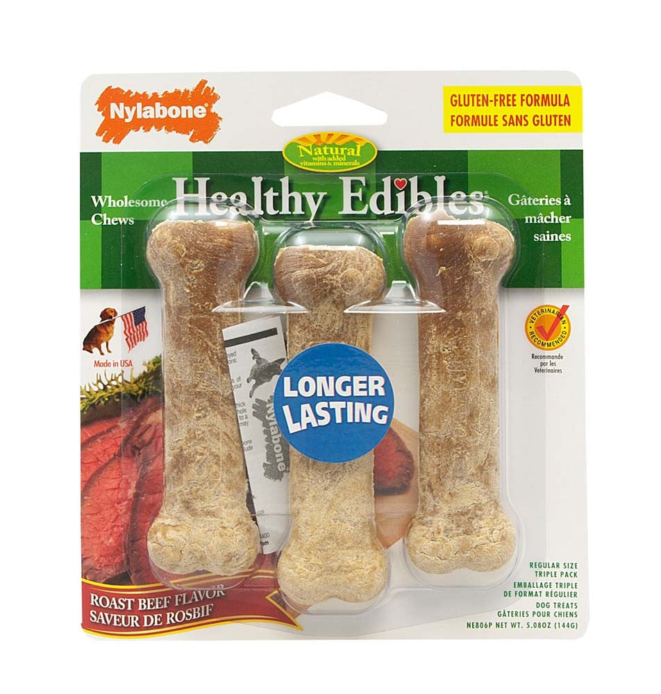 Nylabone Healthy Edibles AllNatural Long Lasting Chew Treats Roast Beef, 1ea/SMall/Regular  Up To 25 Ibs. 3 ct