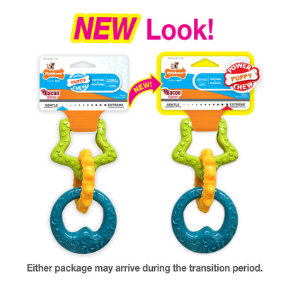 Nylabone Puppy Power Chew Puppy Teething Rings Bacon Yellow 1ea/SMall/Regular - Up To 25 Ibs.