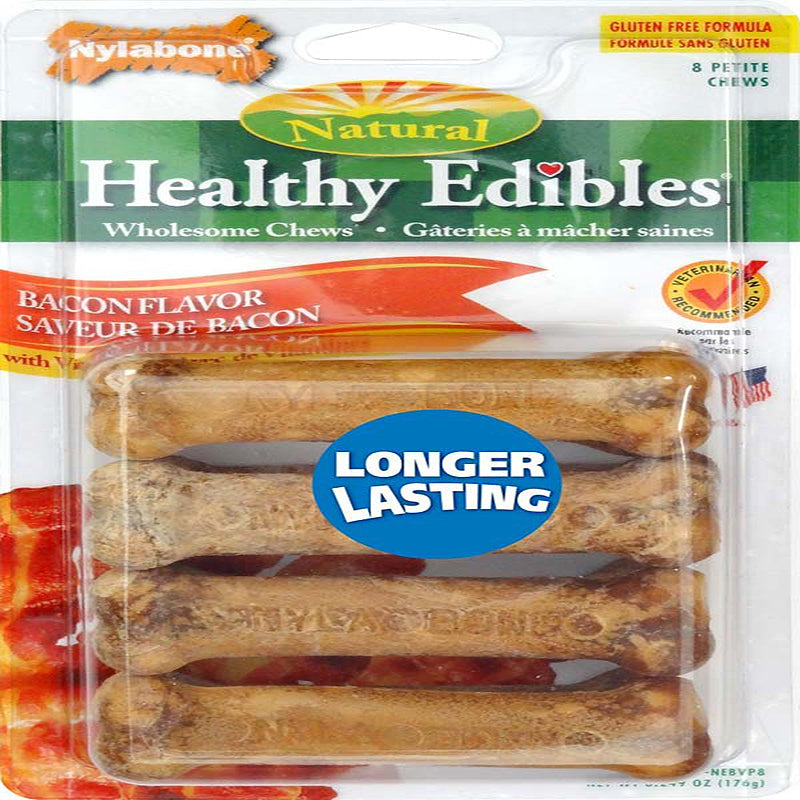 Nylabone Healthy Edibles AllNatural Long Lasting Chew Treats Bacon, 1ea/XS/Petite  Up To 15 Lbs. 8 ct