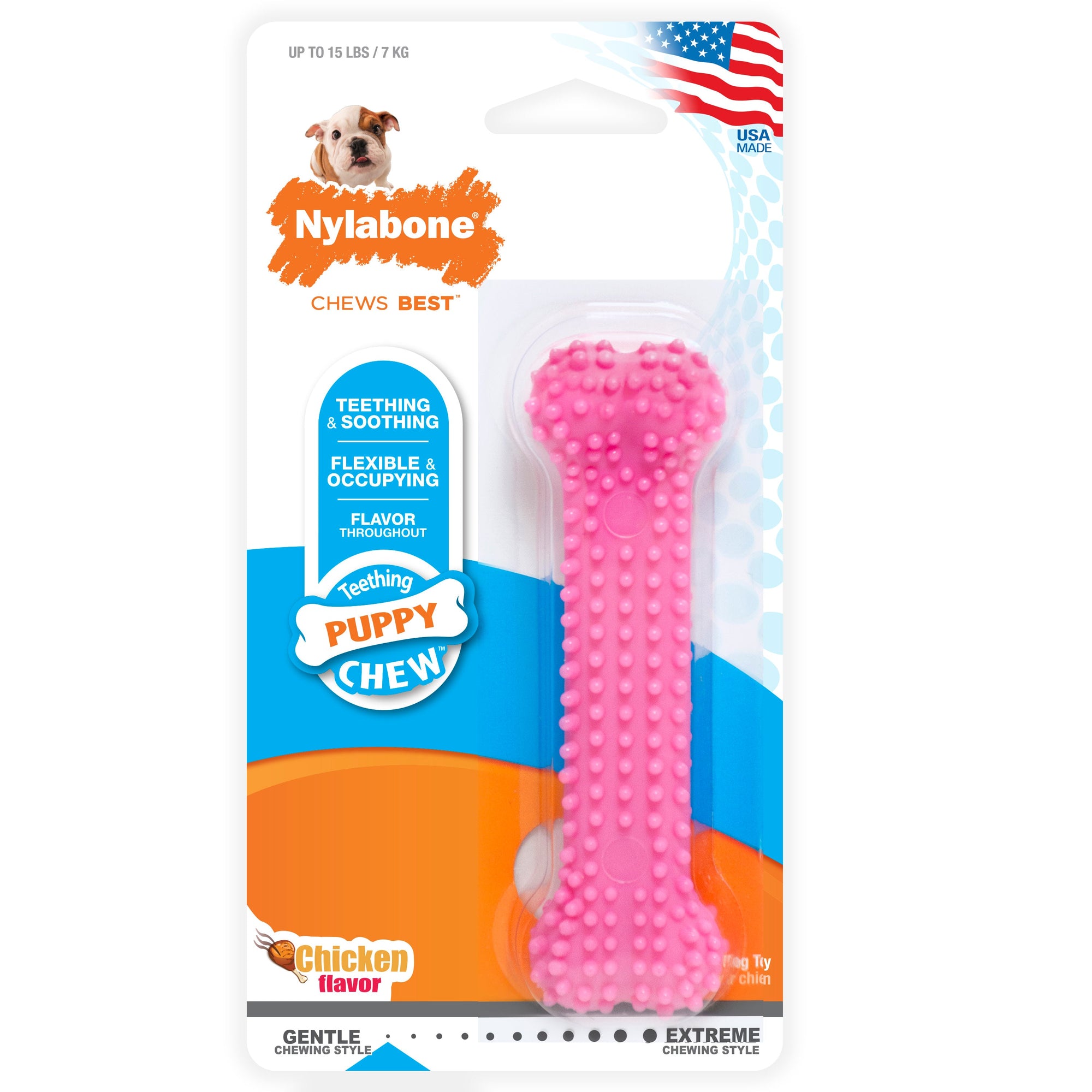 Nylabone Puppy Teething  Soothing Flexible Chew Toy Chicken, Pink, 1ea/XS/Petite  Up To 15 Lbs. 1 ct