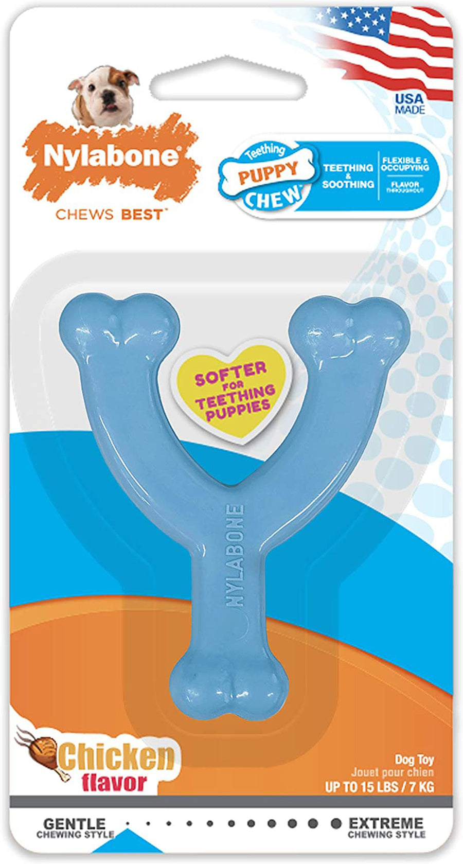 Nylabone Puppy Chew Toy Wishbone Chicken, Blue, 1ea/XS/Petite  Up To 15 Lbs. 1 ct