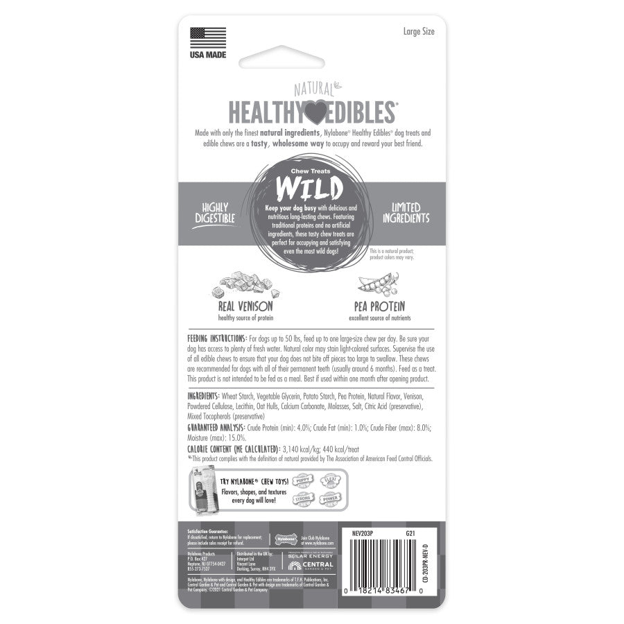 Nylabone Healthy Edibles WILD AllNatural Long Lasting Chew Treats Venison, 1ea/Large/Giant  Up To 50 Lbs. 1 ct