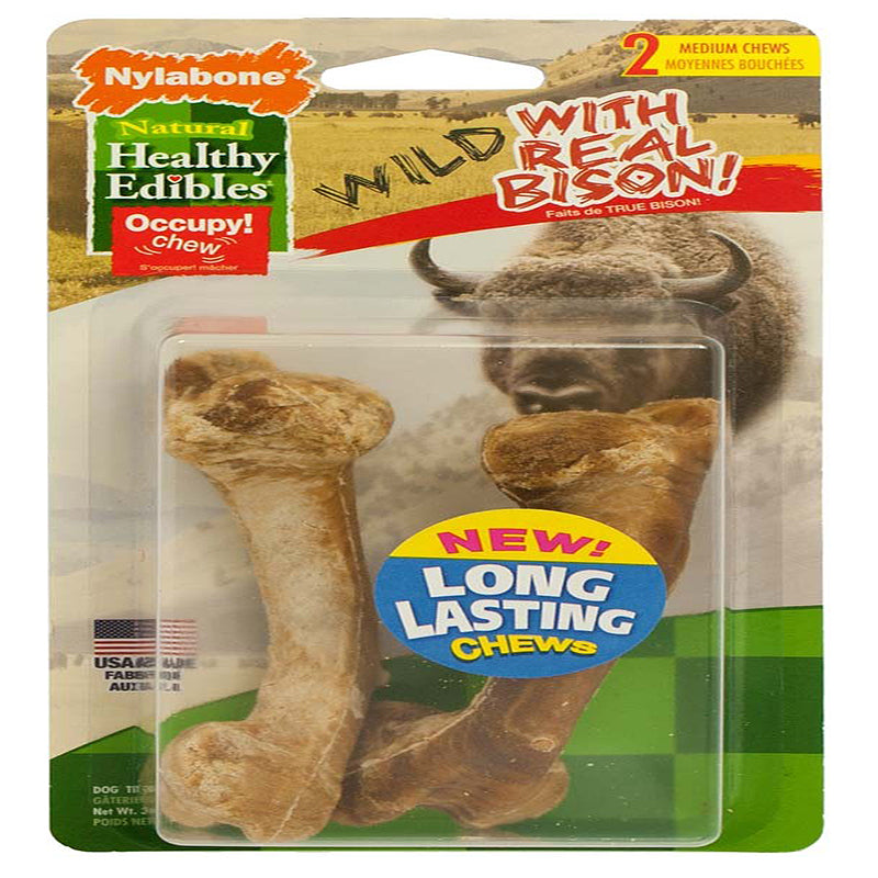 Nylabone Healthy Edibles WILD AllNatural Long Lasting Chew Treats Bison, 1ea/Medium/Wolf  Up To 35 Lbs. 2 ct
