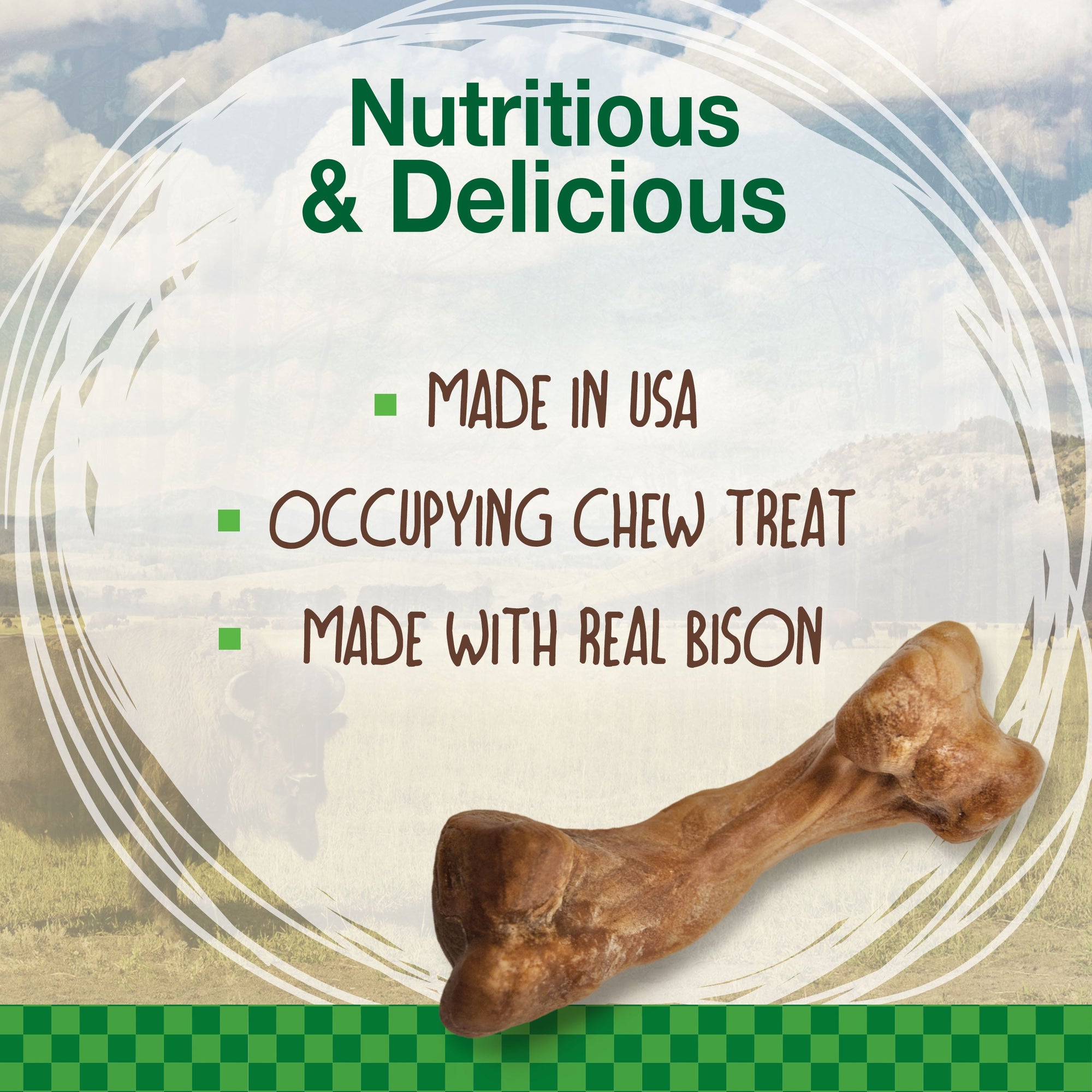 Nylabone Healthy Edibles WILD Natural Long Lasting Bison Dog Chew Treats Bison, Medium/Wolf  Up To 35 Lbs. 2 ct