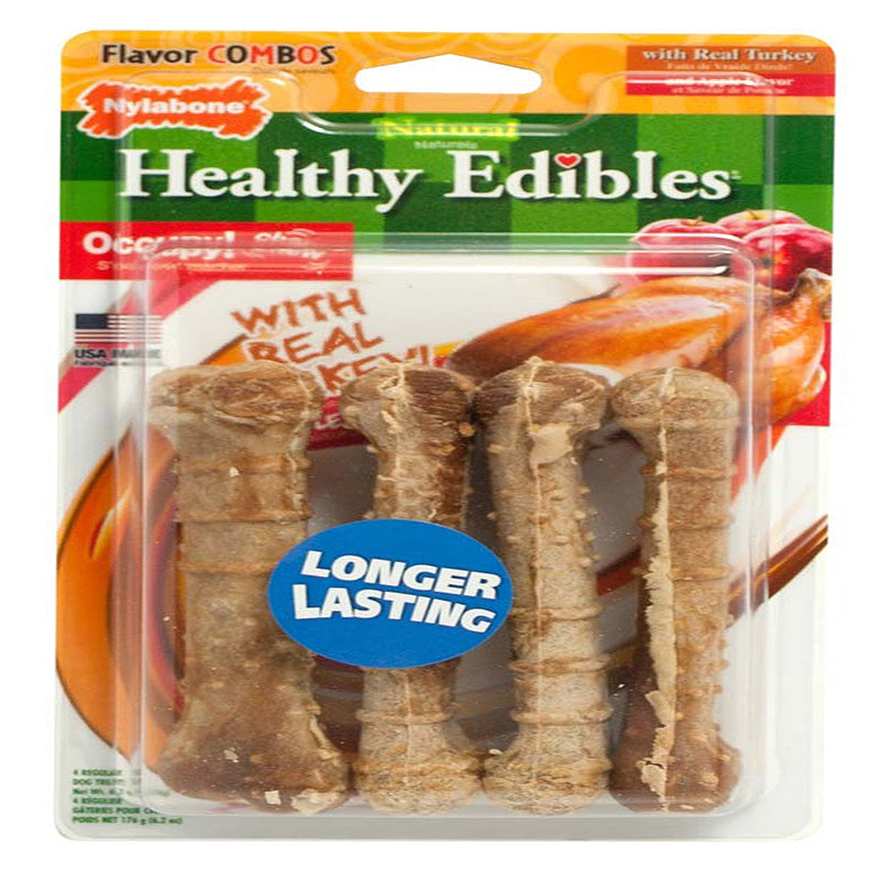 Nylabone Healthy Edibles AllNatural Long Lasting Chew Treats Turkey  Apple, 1ea/SMall/Regular  Up To 25 Ibs. 4 ct