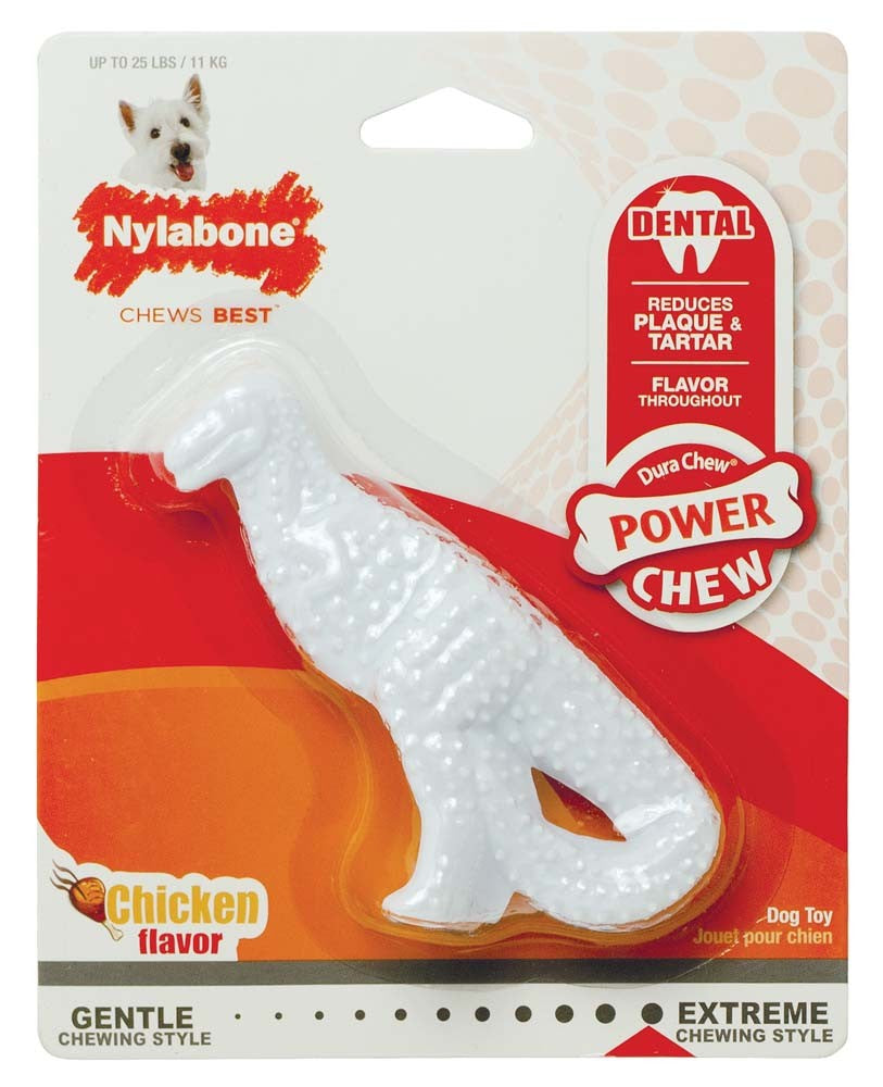 Nylabone Power Chew Dental Dinosaur Dog Toy Chicken, White, 1ea/SMall/Regular  Up To 25 Ibs. 1 ct