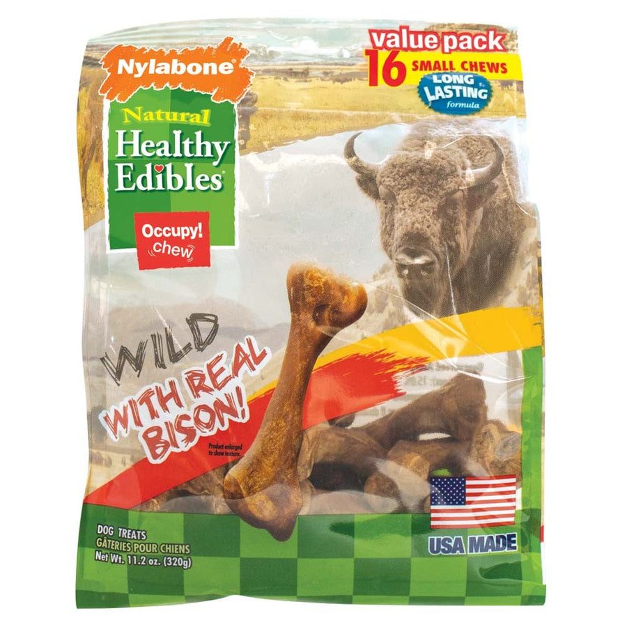 Nylabone Healthy Edibles WILD AllNatural Long Lasting Chew Treats Bison, 1ea/SMall/Regular  Up To 25 Ibs. 16 ct