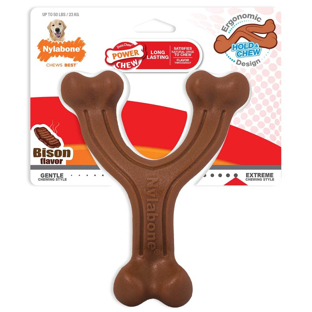 Nylabone Ergonomic Hold  Chew Wishbone Power Chew Durable Dog Toy Bison, 1ea/Large/Giant  Up To 50 lb