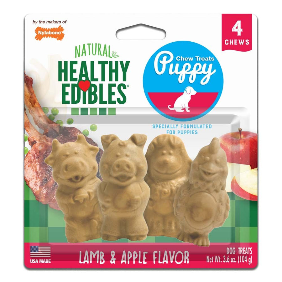 Nylabone Healthy Edibles AllNatural Long Lasting Puppy Chew Treats Lamb  Apple, 1ea/SMall/Regular  Up To 25 Ibs. 4 ct