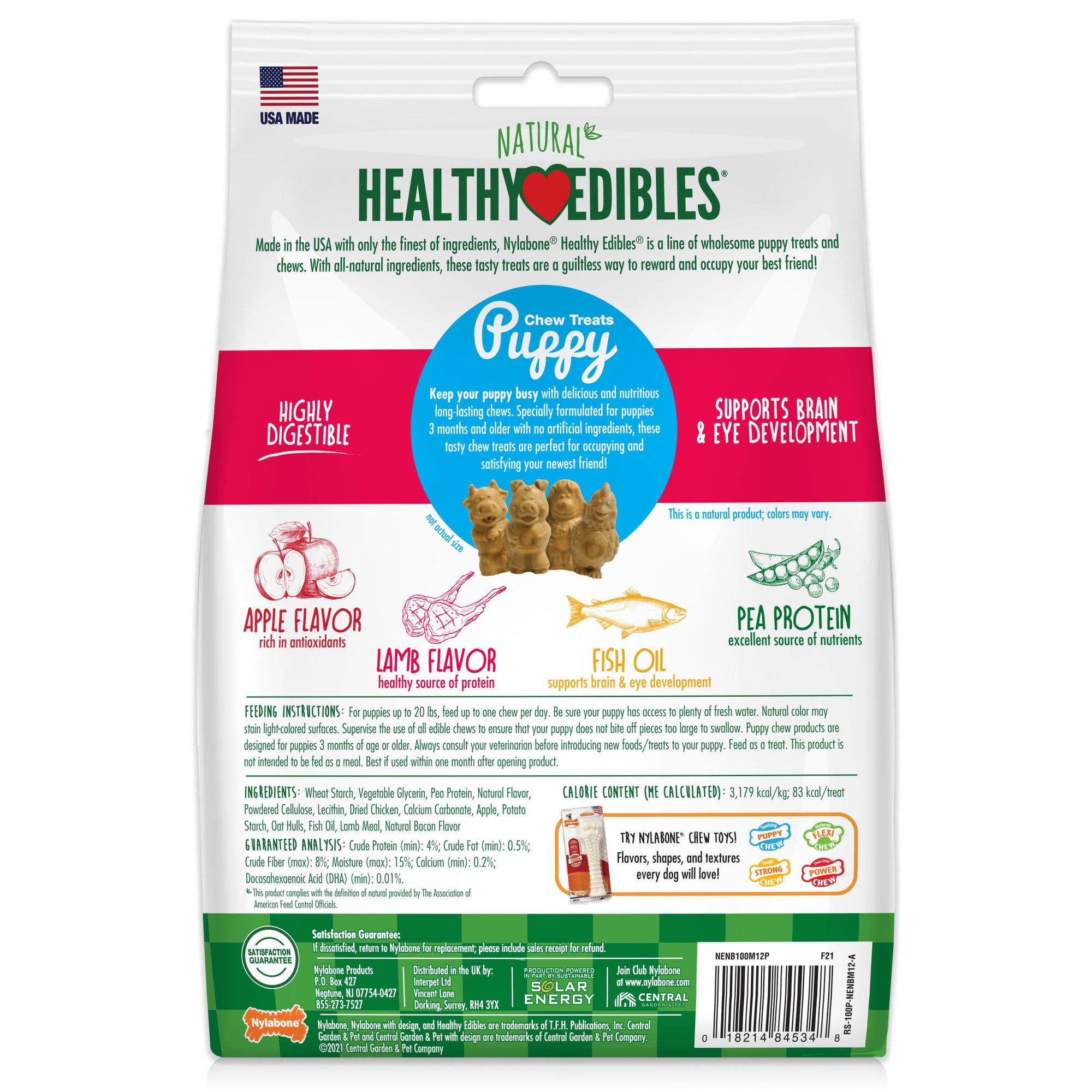 Nylabone Healthy Edibles AllNatural Long Lasting Puppy Chew Treats Lamb  Apple, 1ea/SMall/Regular  Up To 25 Ibs. 12 ct