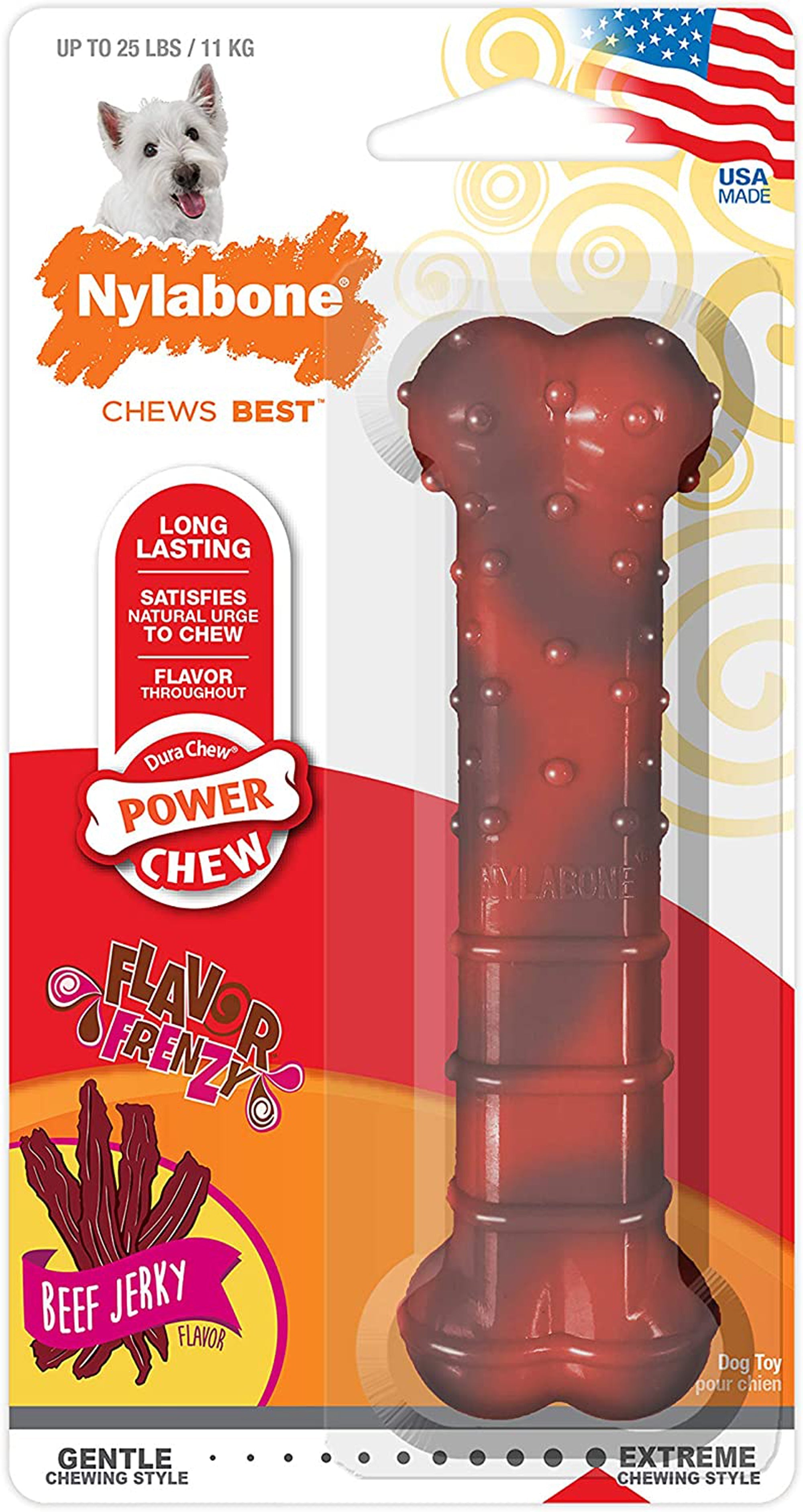 Nylabone Flavor Frenzy Power Chew Durable Dog Chew Toy Beef Jerky, 1ea/SMall/Regular  Up To 25 Ibs. 1 ct
