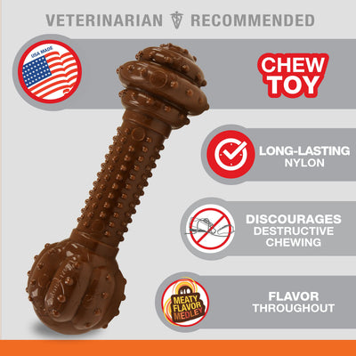 Nylabone Barbell Power Chew Durable Dog Toy Flavor Medley 1ea/Large/Giant - Up To 50 lb