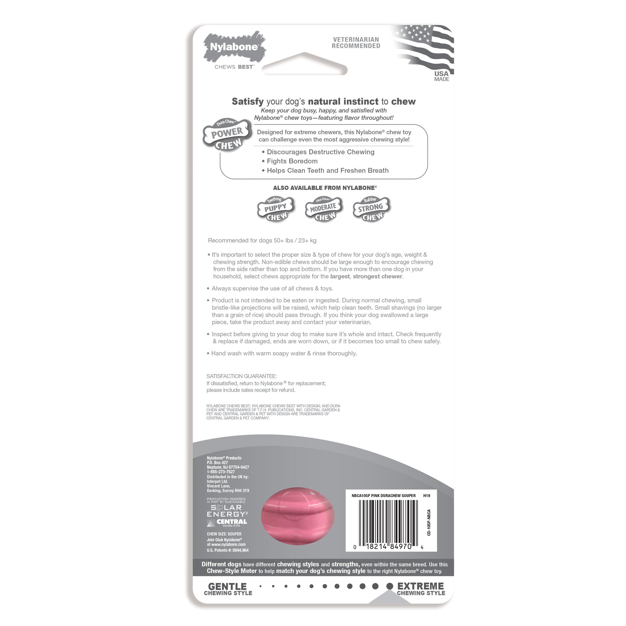 Nylabone Breast Cancer Awareness Pink Power Chew Textured Dog Toy Chicken 1ea/XL/Souper - 50+ lb