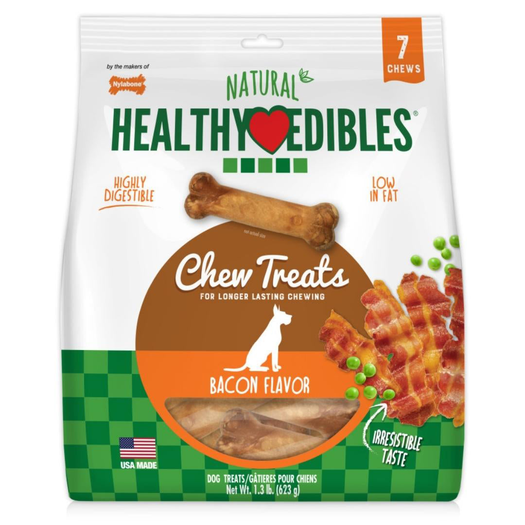Nylabone Healthy Edibles AllNatural Long Lasting Chew Treats Bacon, 1ea/Medium/Wolf  Up To 35 Lbs. 7 ct