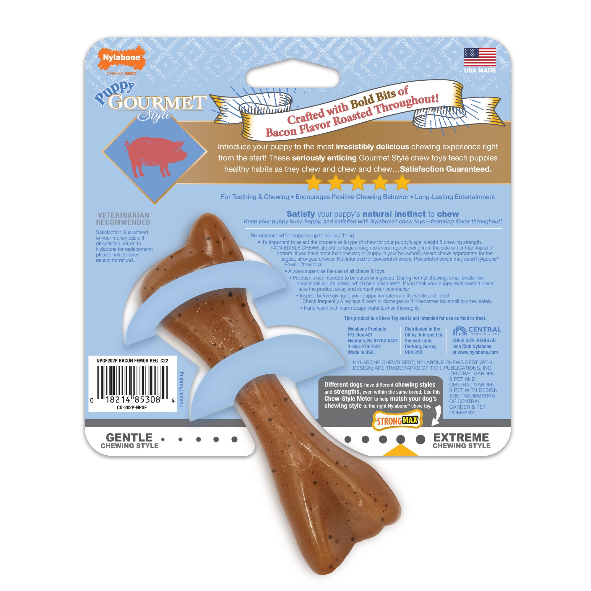 Nylabone Gourmet Style Strong Femur Puppy Chew Toy Bacon 1ea/SMall/Regular - Up To 25 Ibs.