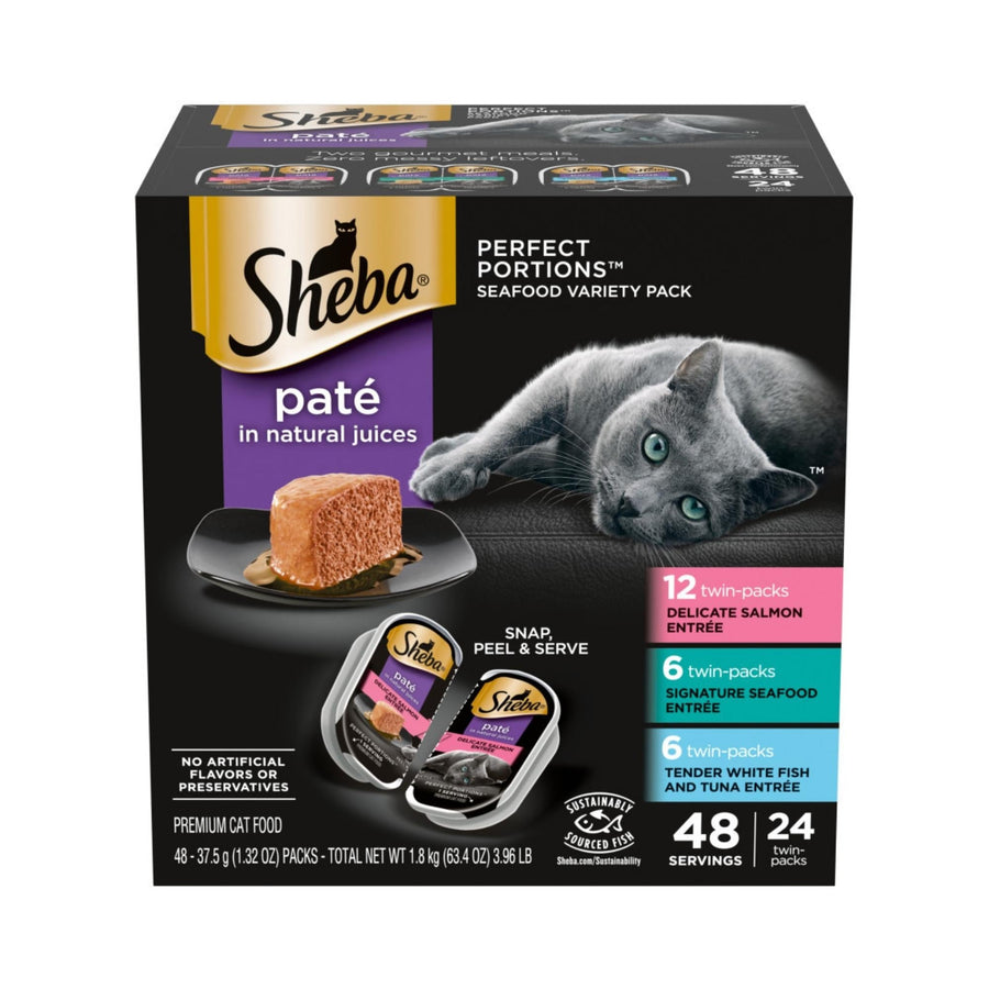 Sheba Perfect Portions Pate Wet Cat Food Seafood Variety Pack (Salmon, Seafood, Whitefish/Tuna) 2.65oz