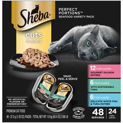 Sheba Perfect Portions Cuts in Gravy Wet Cat Food Variety Pack (Salmon, Tuna, Whitefish & Tuna) 2.6oz 24pk