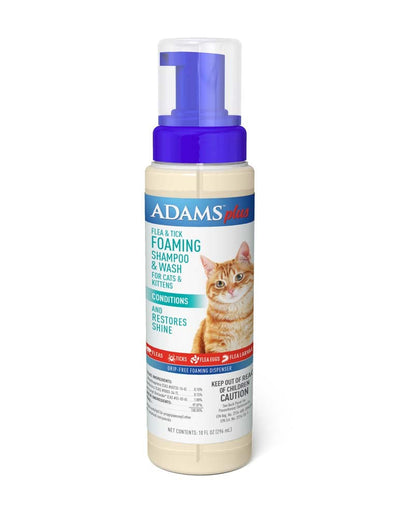 Adams Plus Flea & Tick Foaming Shampoo & Wash for Cats & Kittens 1ea/10 fl oz.