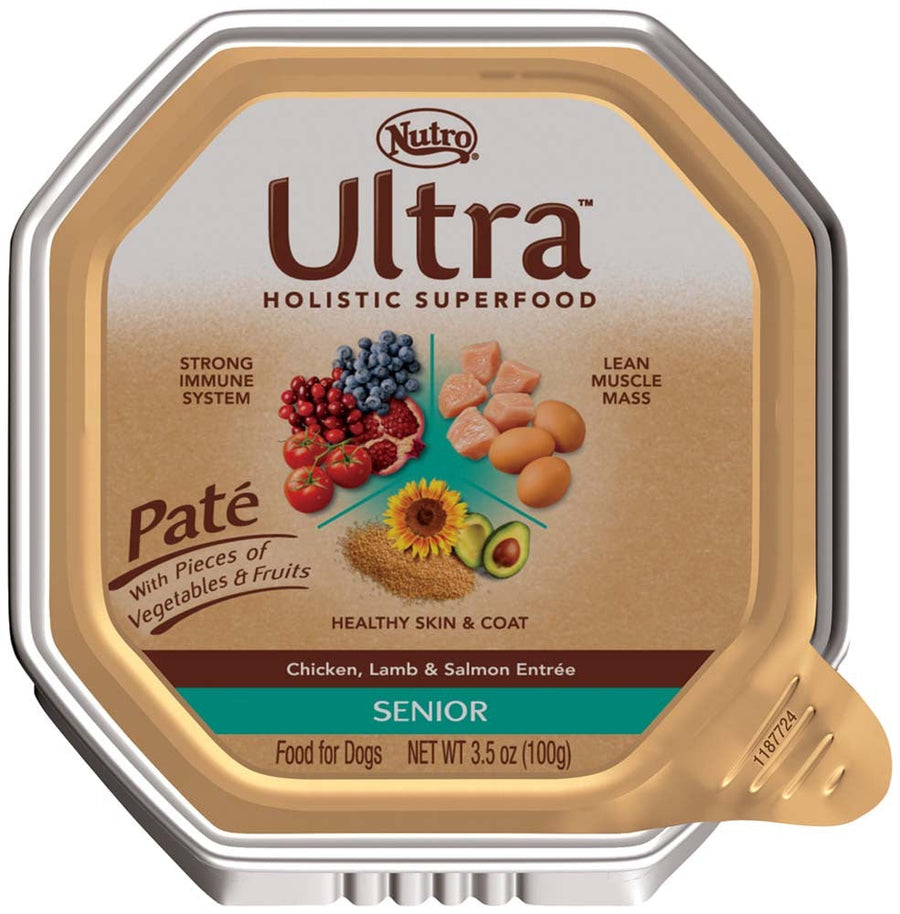 Nutro Products Ultra Grain Free Paté Senior Wet Dog Food Trio of Proteins from Chicken, Lamb & Whitefish Paté w/Superfoods 3.5oz 24pk