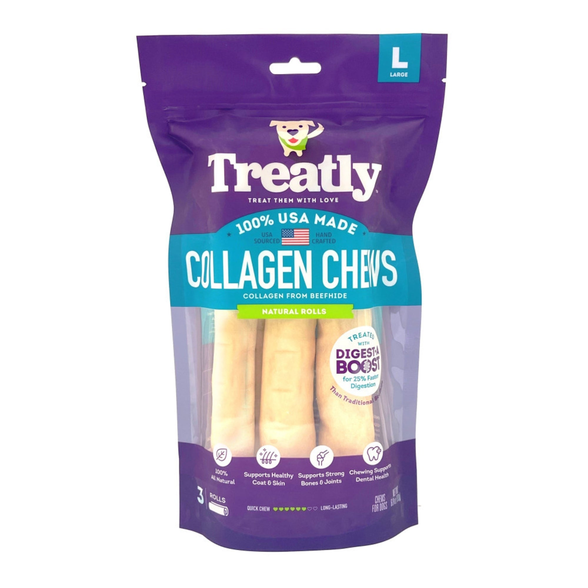 Treatly Collagen Chew Rolls Dog Treats Natural, 1ea/LG, 3 pk