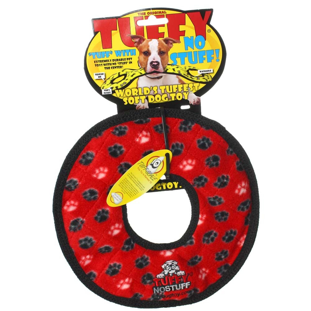 Tuffy NO STUFF Ultimate Ring Dog Toy Red Paw, 1ea/9 in