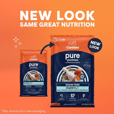 CANIDAE PURE Goodness Grain-Free LID Dry Puppy Food Real Chicken, Lentil & Whole Egg 4lb