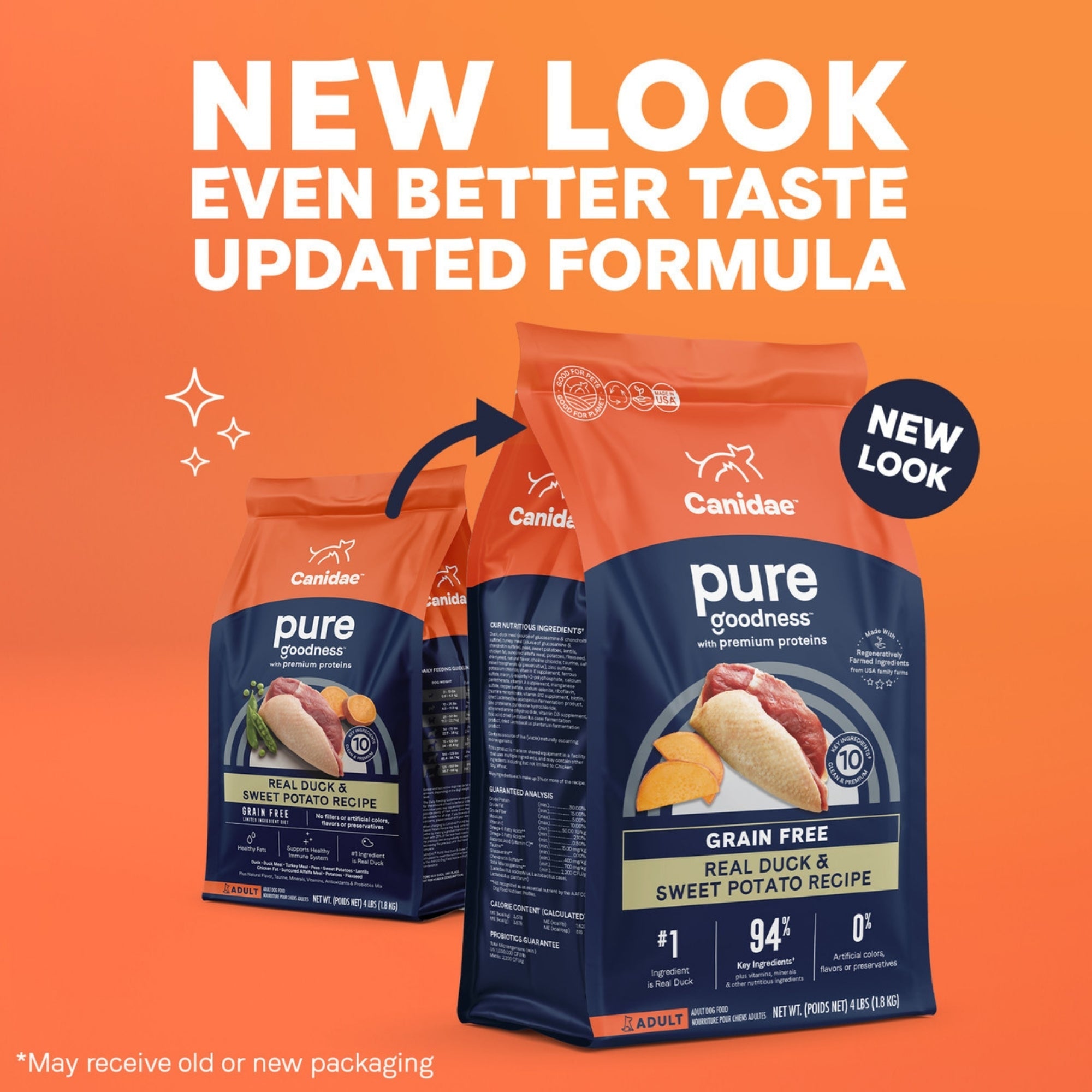 CANIDAE PURE Farm To Bowl GrainFree LID Dry Dog Food Duck  Sweet Potato, 1ea/22 lb