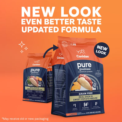 CANIDAE PURE Farm To Bowl GrainFree LID Dry Dog Food Duck  Sweet Potato, 1ea/22 lb