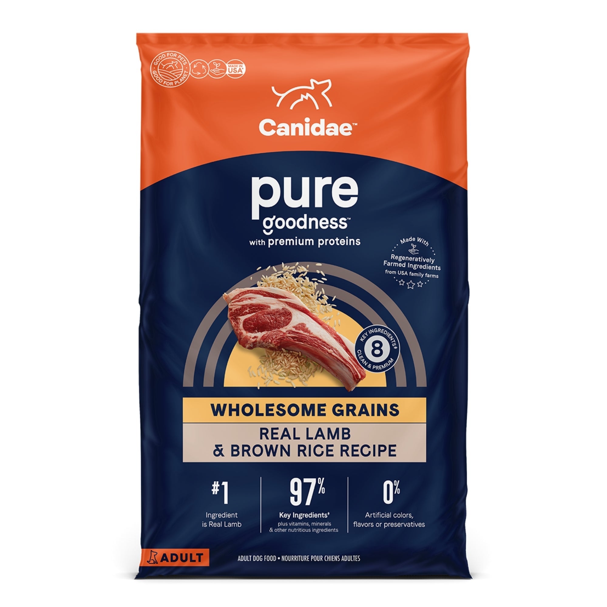 CANIDAE PURE Farm To Bowl  w/Wholesome Grains Dry Dog Food Lamb  Brown Rice, 1ea/4 lb
