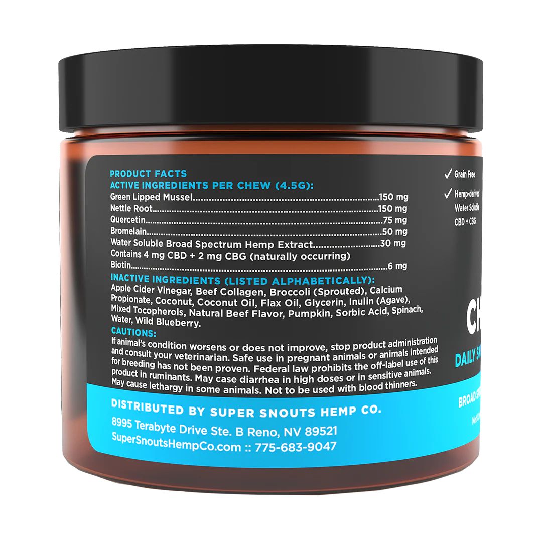 Super Snouts Dog Chews+Daily Therapeutic Skin Coat Allergy Cbg 6Mg Per Chew 60Ct