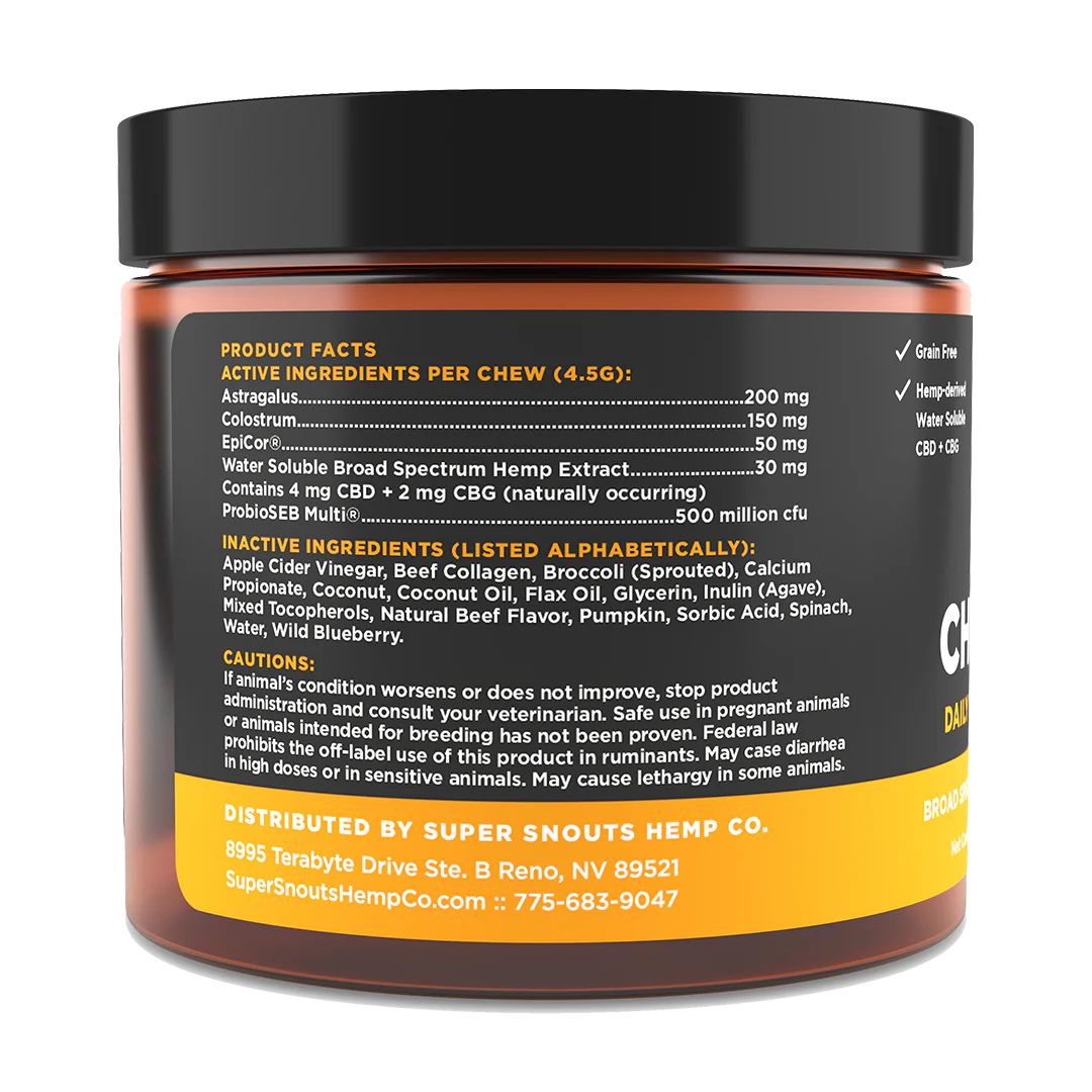 Super Snouts Dog Chews+Daily Therapeutic Digestion Immune Cbg 6Mg Per Chew 60Ct