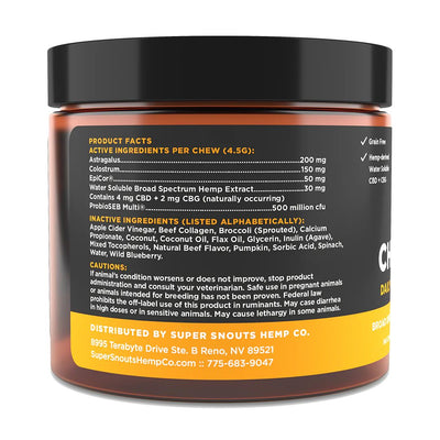 Super Snouts Dog Chews+Daily Therapeutic Digestion Immune Cbg 6Mg Per Chew 60Ct