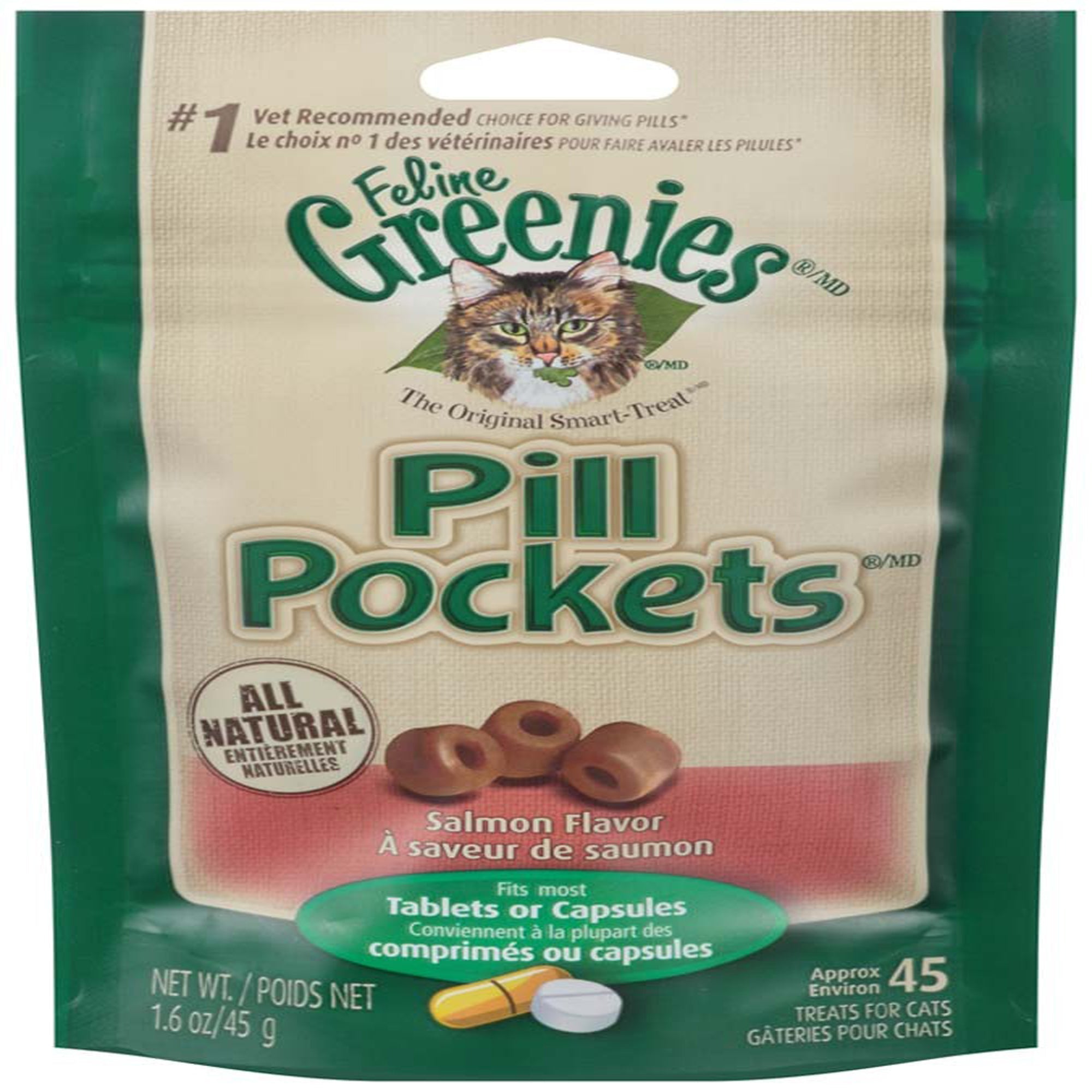 Greenies Feline Pill Pockets Cat Treats Salmon, 1ea/1.6 oz, 45 ct