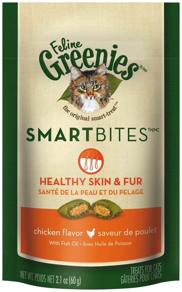 Greenies Feline SmartBites Skin  Fur Crunchy  Soft Adult Cat Treats Chicken, 1ea/2.1 oz
