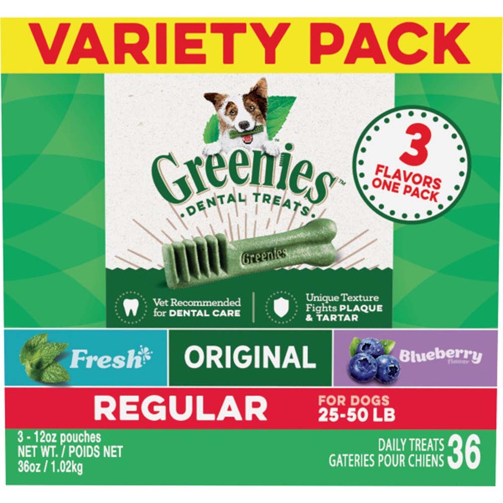 Greenies 3Flavor Variety Pack Dog Dental Treat Regular, 1ea/36 oz, 36 ct