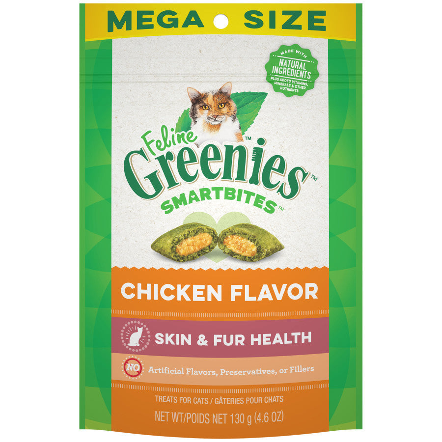 Greenies Feline SmartBites Skin  Fur Crunchy  Soft Adult Cat Treats Chicken, 1ea/4.6 oz