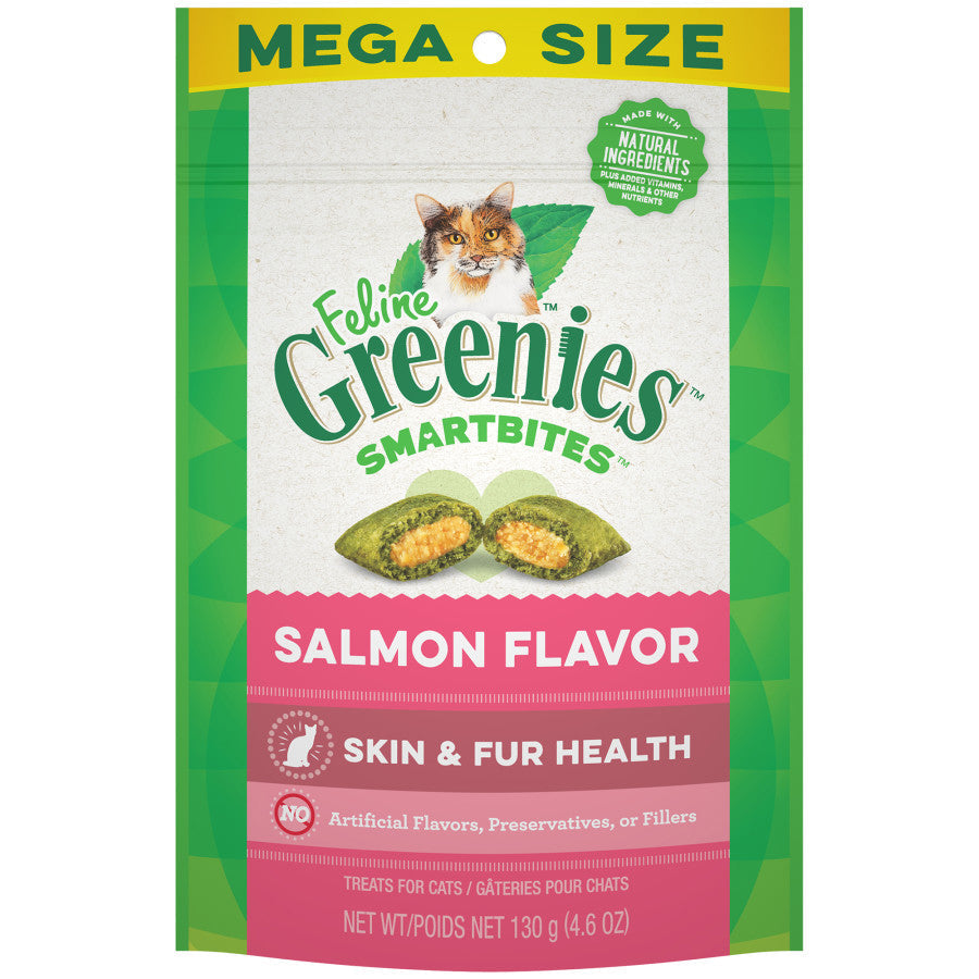 Greenies Feline SmartBites Skin  Fur Crunchy  Soft Adult Cat Treats Salmon, 1ea/4.6 oz