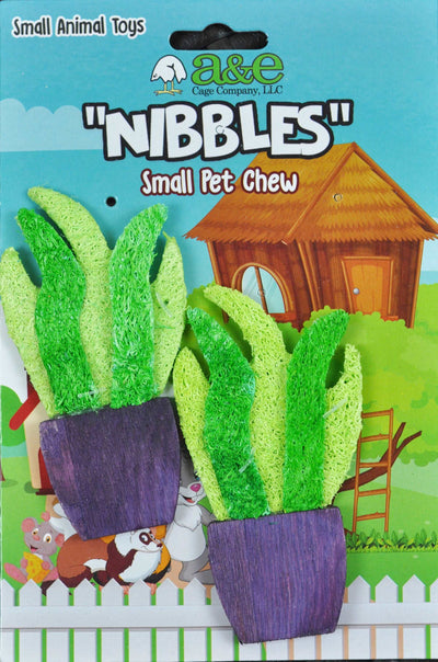 A &E Cages Nibbles Small Animal Loofah Chew Toy Potted Plant; 1ea