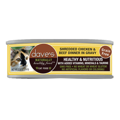 Dave's Cat Grain Free Shredded Chicken N Beef 2.8oz. (Case of 24)