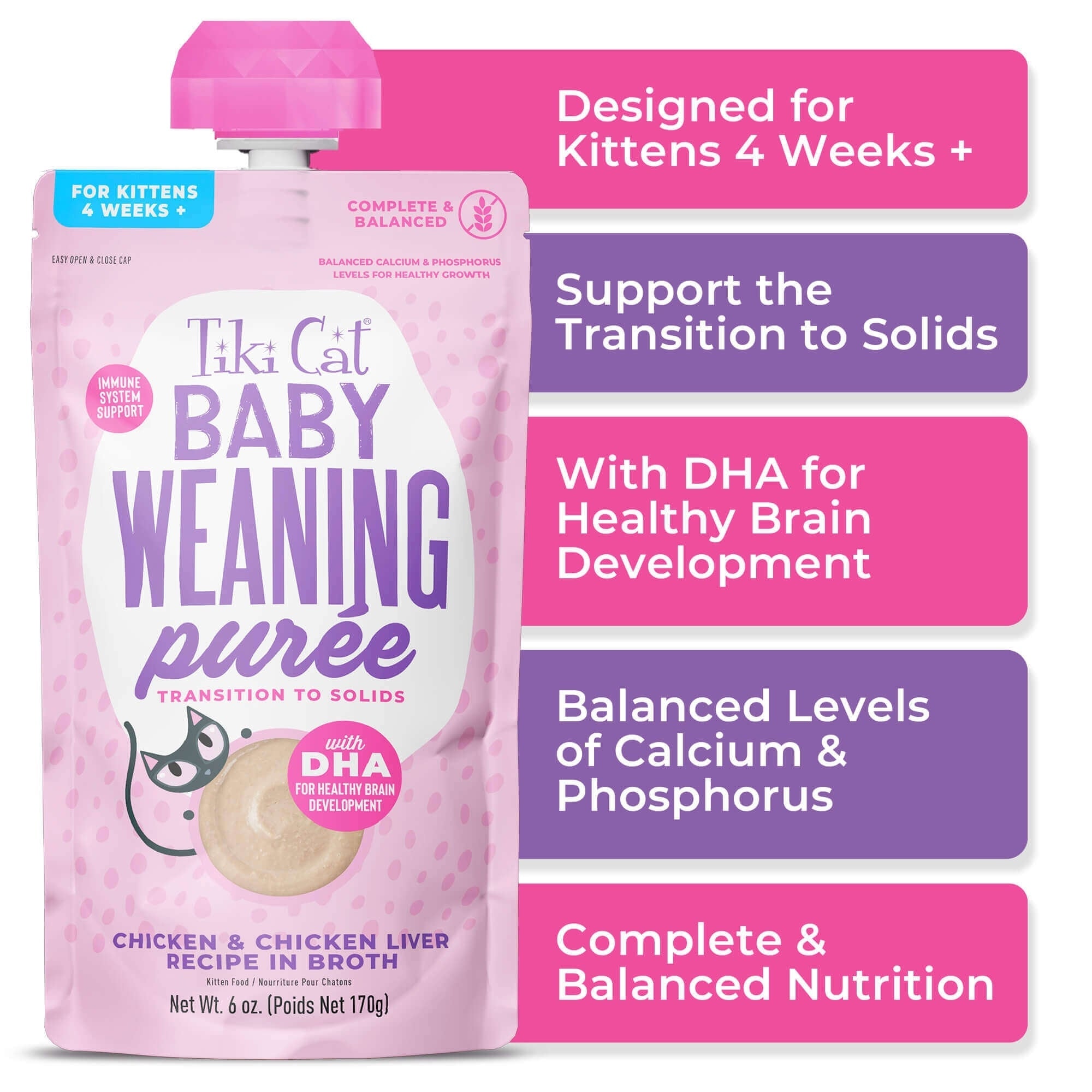 Tiki Pet Cat Puree Kitten Weaning Chicken 6oz. (Case of 6)